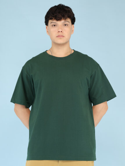 Men's Luxury Pima Cotton Oversized Bottle Green T-Shirt, Soft, Lightweight, Everyday Comfort