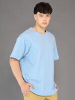 Men's Luxury Pima Cotton Oversized Sky Blue T-Shirt, Soft, Lightweight, Everyday Comfort - Image 4