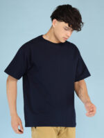Men's Luxury Pima Cotton Oversized Navy Blue T-Shirt, Soft, Lightweight, Everyday Comfort - Image 3