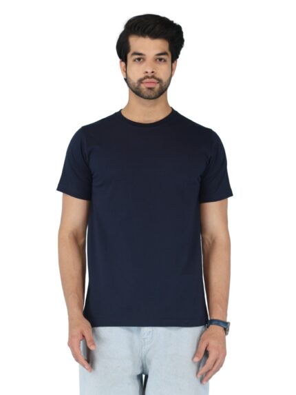 Men’s Luxury Pima Cotton Round Neck Navy Blue T-Shirt – Soft, Lightweight, Everyday Comfort